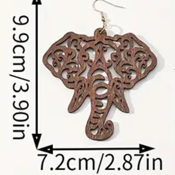NEW Hippie Boho Big Wooden Wood Carved Elephant Earrings - Picture 2 of 2